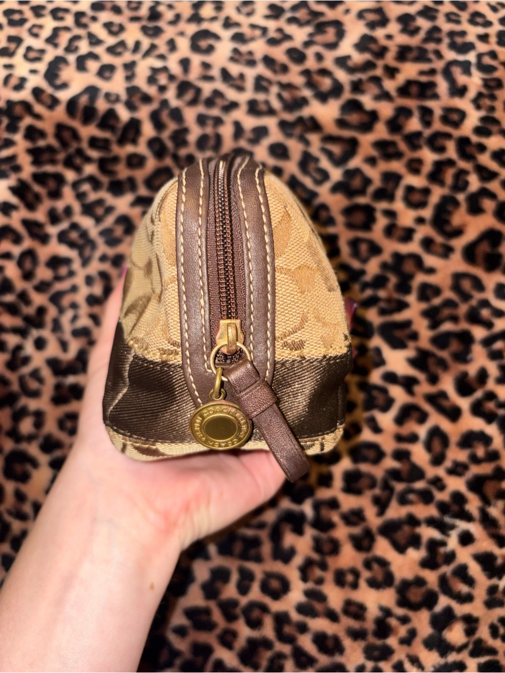 Coach 65th anniversary Signature Canvas Cosmetic Pouch in Brown/Tan - Picture 3 of 6